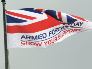 Picture of union jack with show your support written on it